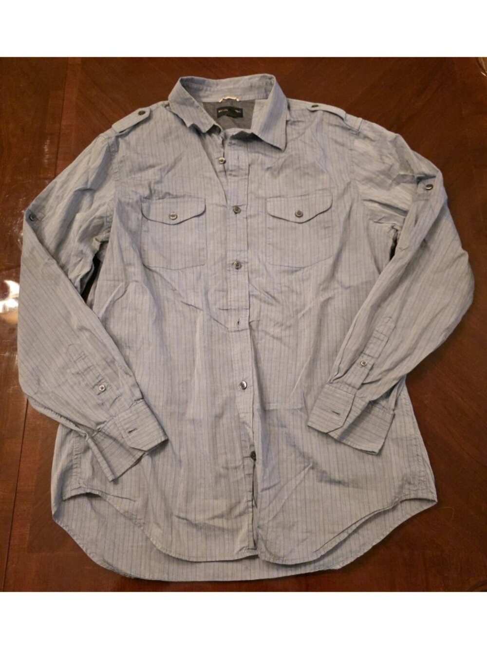 Banana Republic Large Adult Button Shirt Gray Mens w/ Buttons Shoulder & Rollup